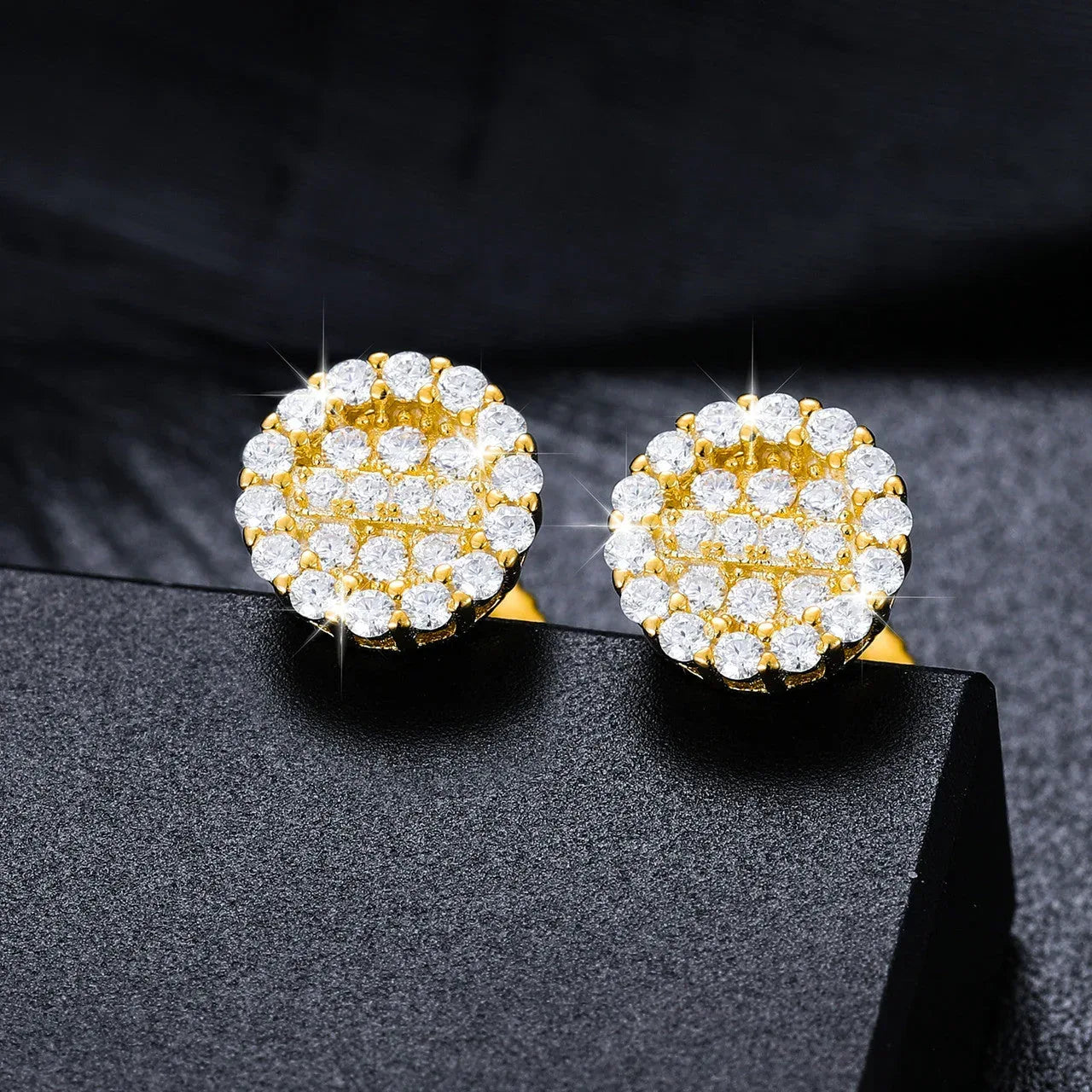 925 Silver 15K Gold Genuine VVS Ice Cluster Hip Hop Earrings - CaratixJewelry